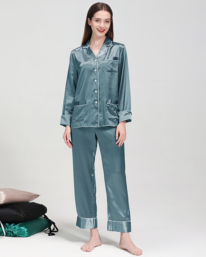 22 Momme Lapel Collar Silk Pajamas Set