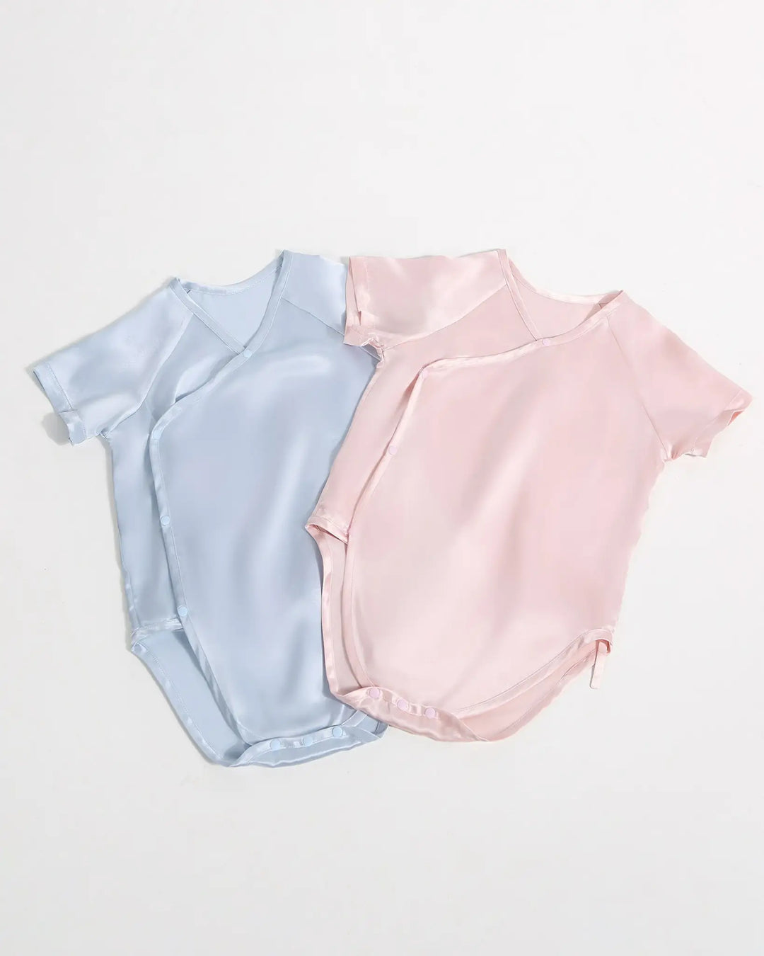 Butter cream mulberry silk baby kimono bodysuit with side snap closure made from soft 19 momme silk