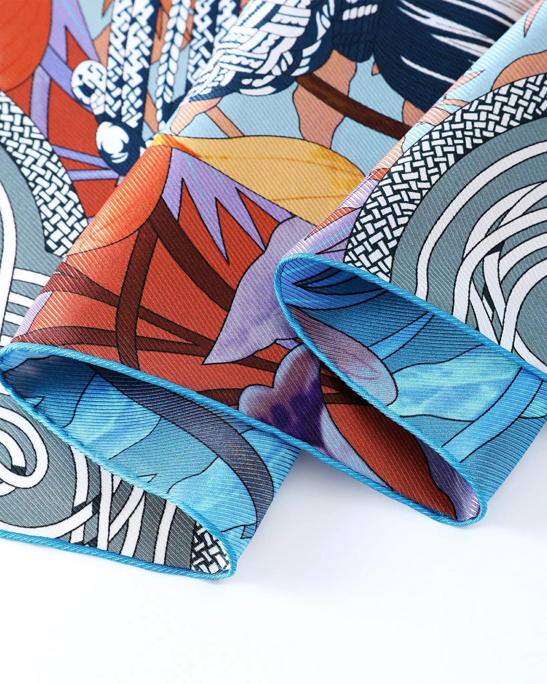 Colorful fabric swatches with various patterns on a white background