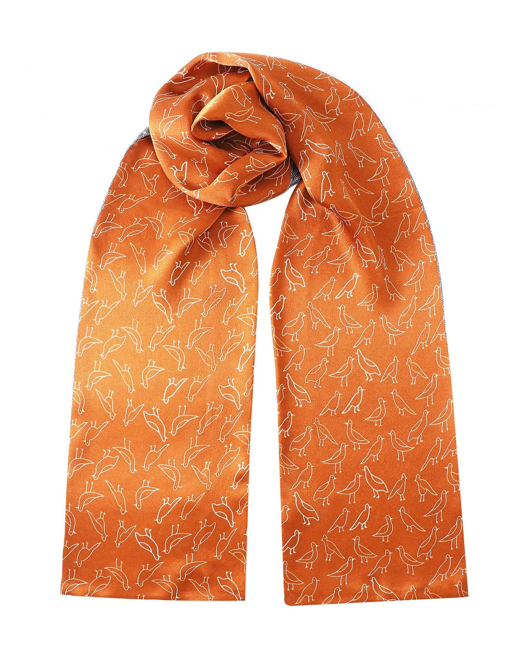 Orange scarf with white fox pattern on a white background