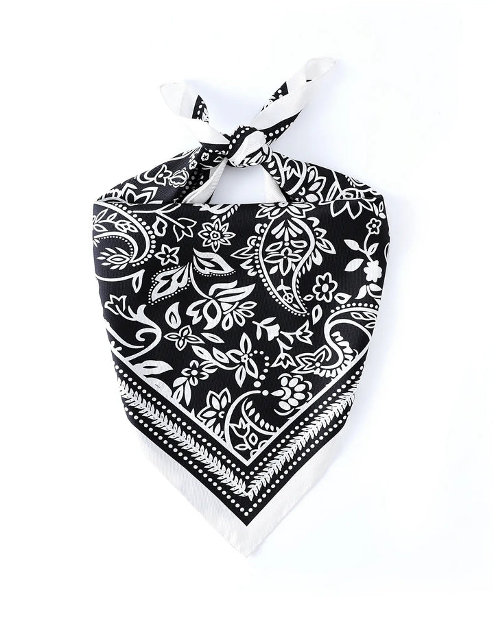 Black and white patterned bandana on a white background