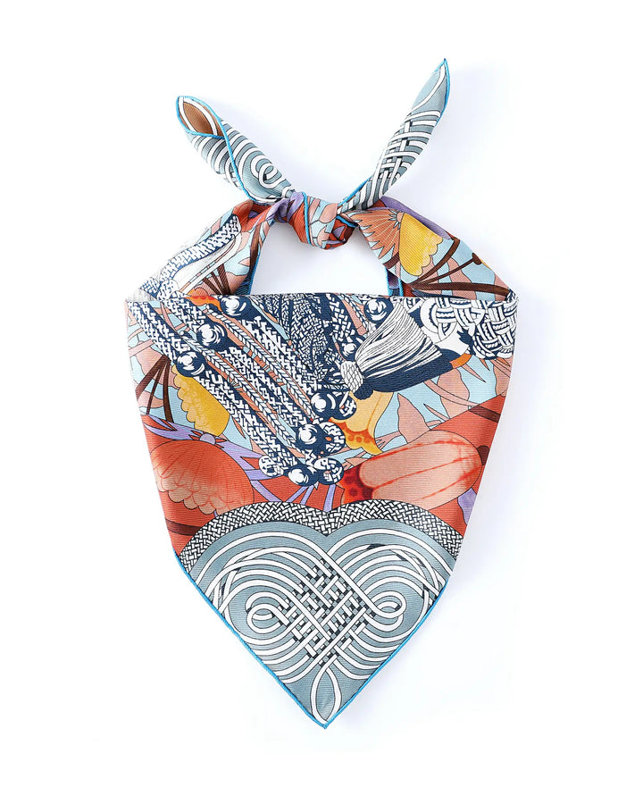 Colorful bandana with abstract patterns on a white background