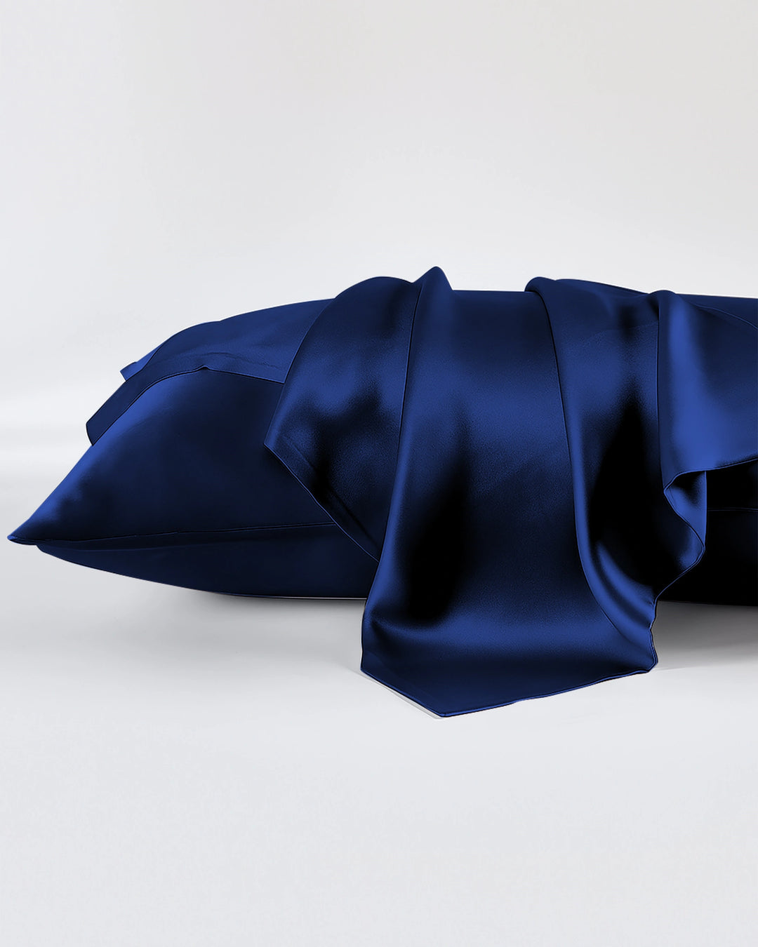 Blue satin fabric on a white background