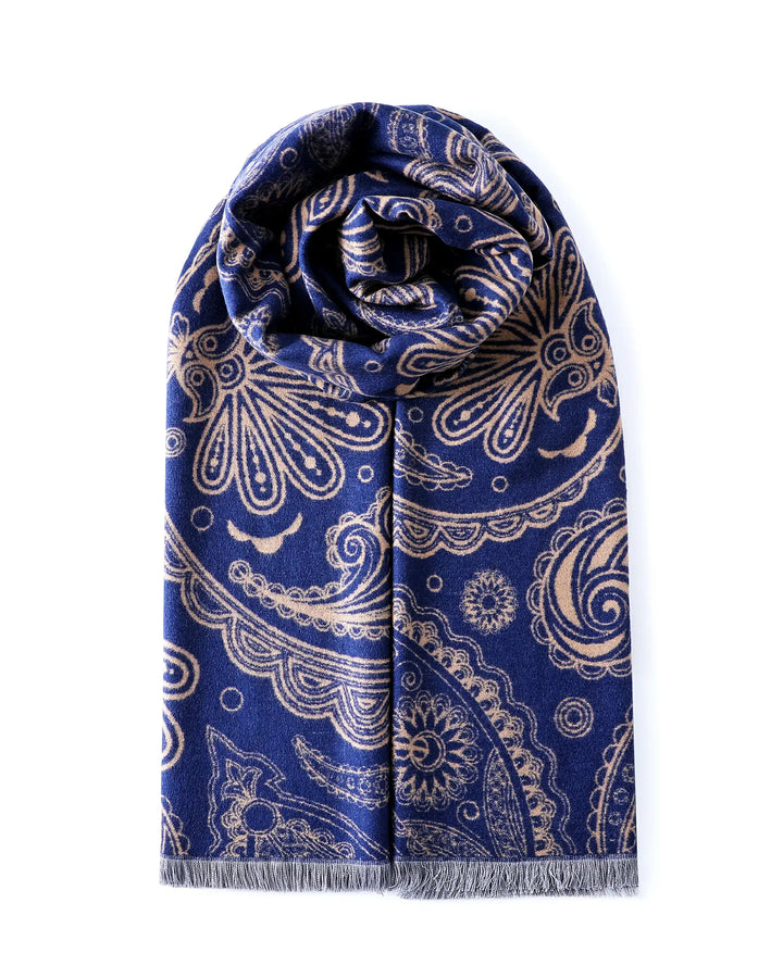 100% Brushed Mulberry Silk Shawl-Navy Muse
