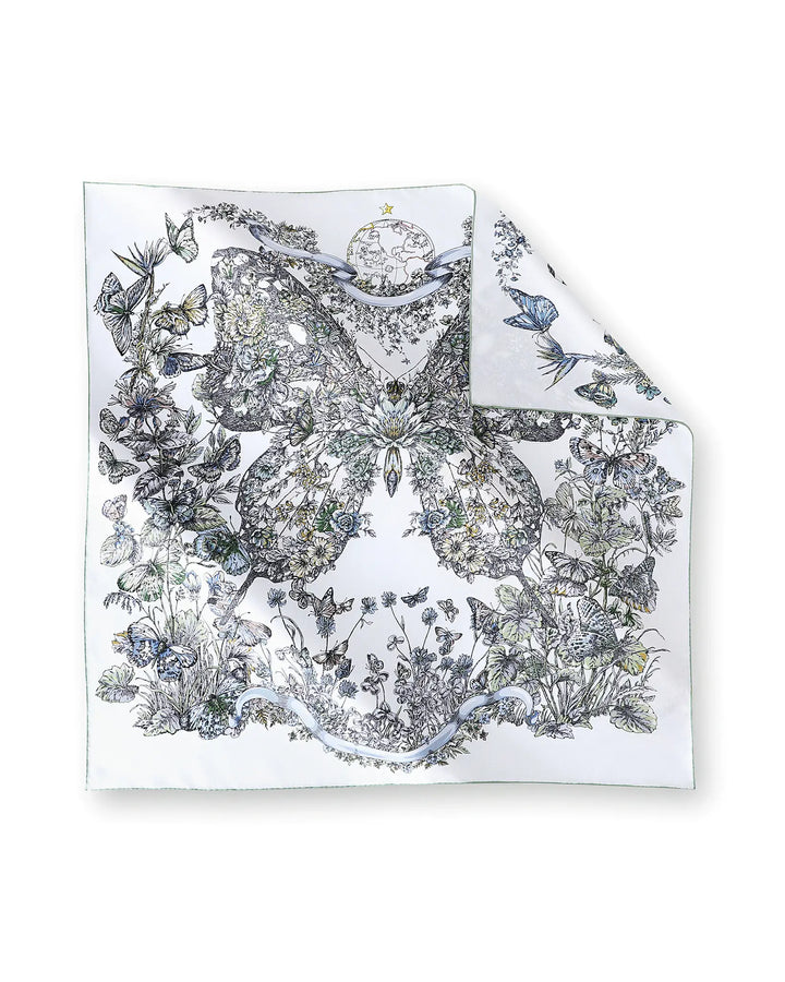 Decorative paper with intricate paisley design and butterfly patterns on a white background