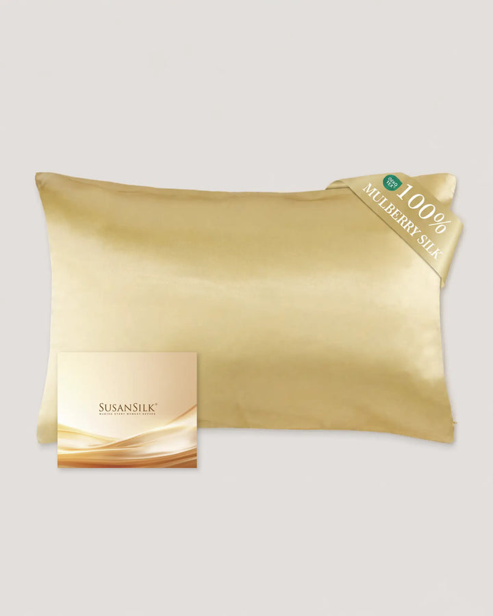 Gold kids mulberry silk pillowcases set of 2 in 22 momme silk with soft and smooth finish for toddlers and sensitive skin