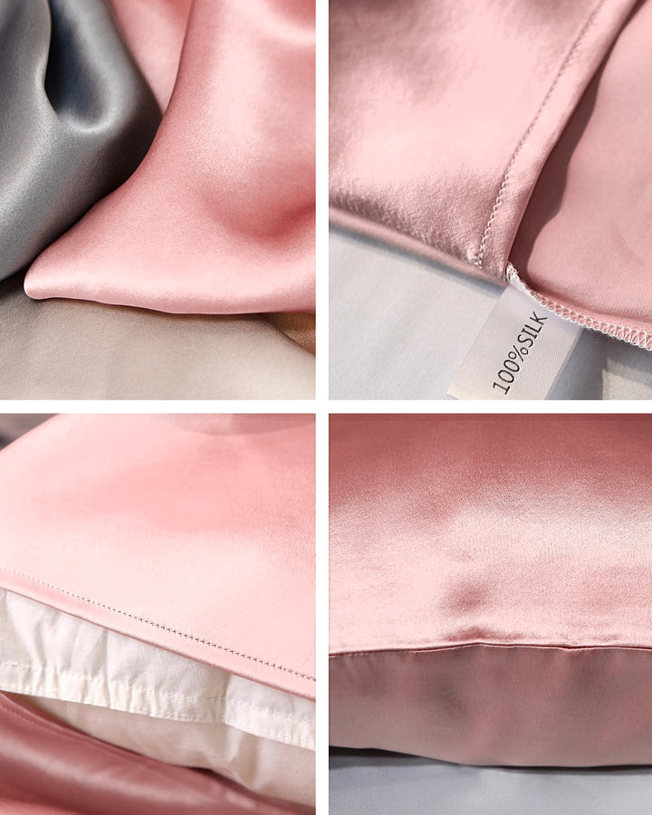 22 momme mulberry silk kids pillowcases available in soft neutral colors with smooth silk texture