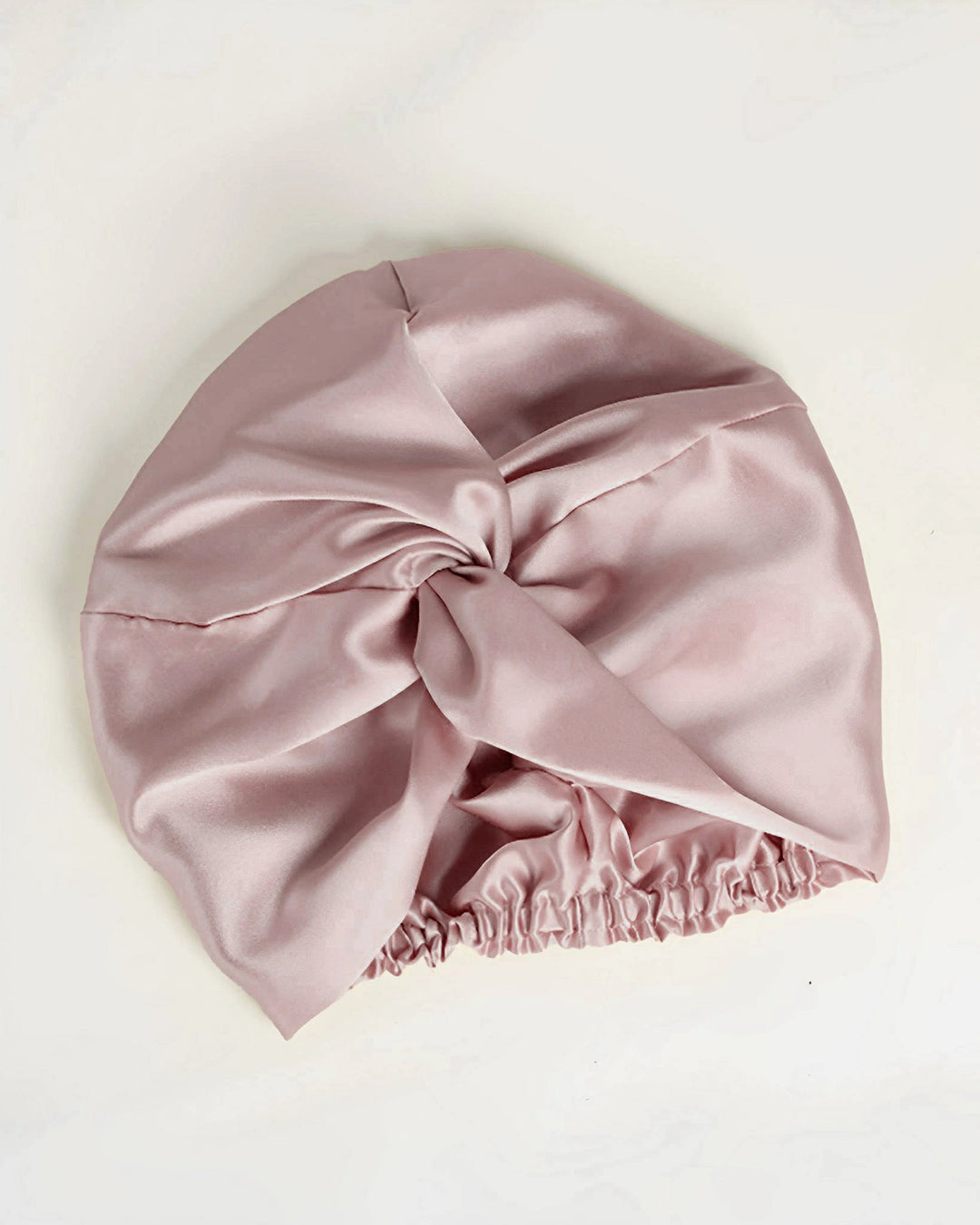 pink double layer mulberry silk sleep bonnet laid flat, soft pure silk bonnet with full lining for overnight use