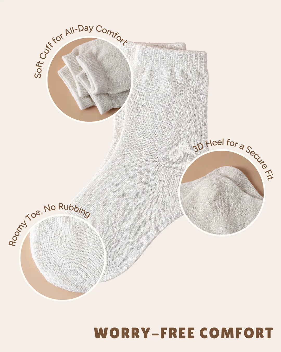 Pure mulberry silk toddler socks featuring a soft elastic cuff, seamless roomy toe, and 3D heel construction for a secure fit. Designed to prevent rubbing and provide lasting comfort for babies and kids.