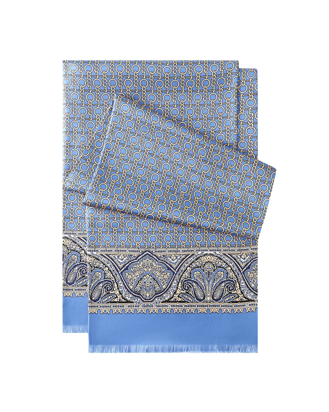 Blue paisley men's double-sided silk scarf crafted from 14 momme 100% mulberry silk.#color_azure-blue