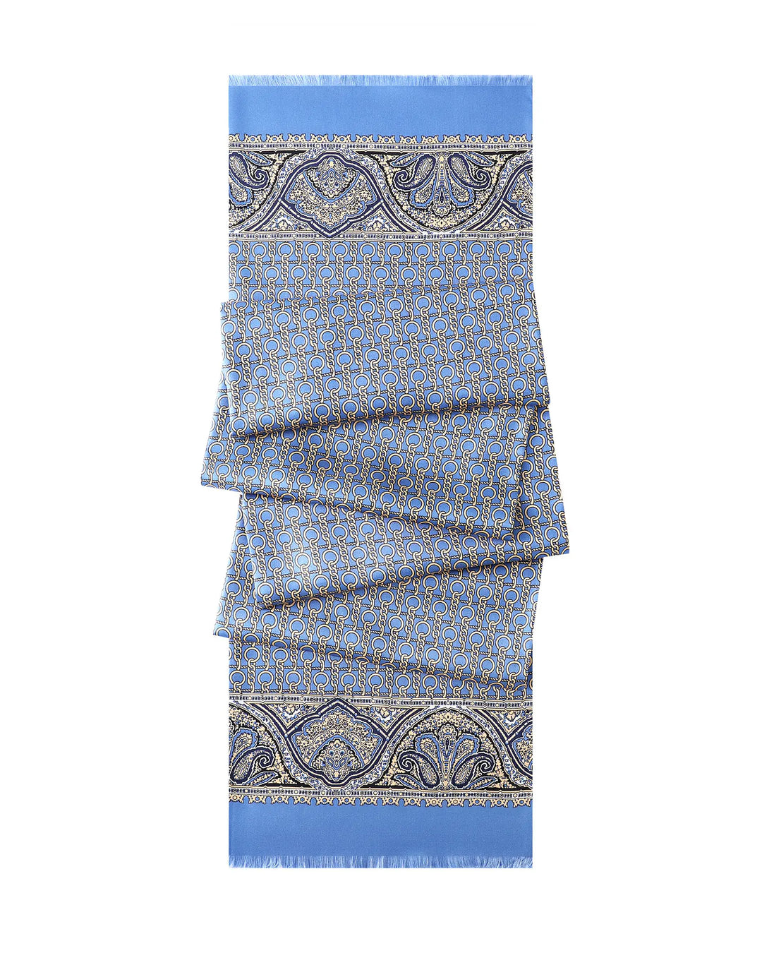 Blue paisley men's double-sided silk scarf crafted from 14 momme 100% mulberry silk.#color_azure-blue