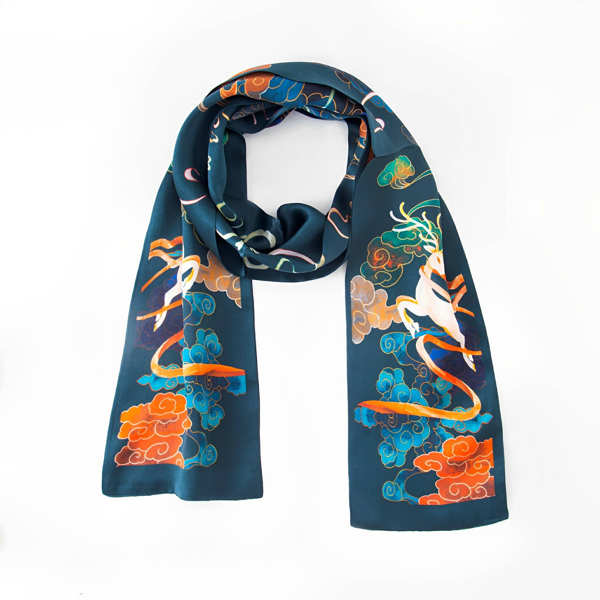 Fairy Deer Long Mulberry Silk Scarf