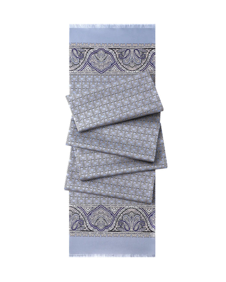 Folded view of grey blue silk twill scarf for men featuring double-sided mulberry silk design.#color_dove-gray