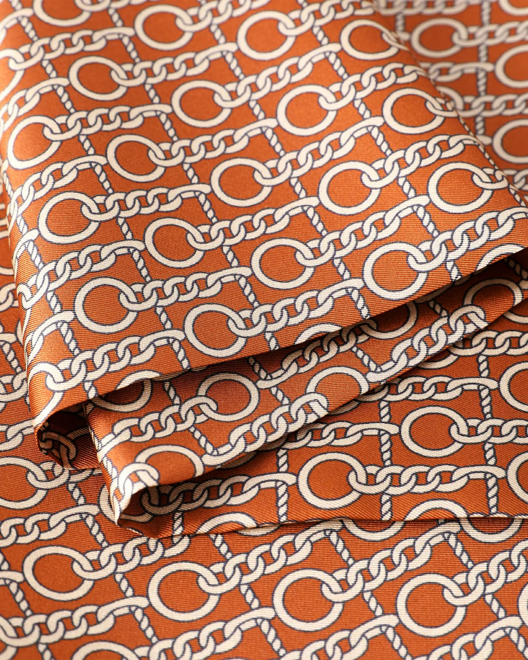 Orange men's silk scarf featuring double-sided design and classic tassel finish.#color_cinnamon