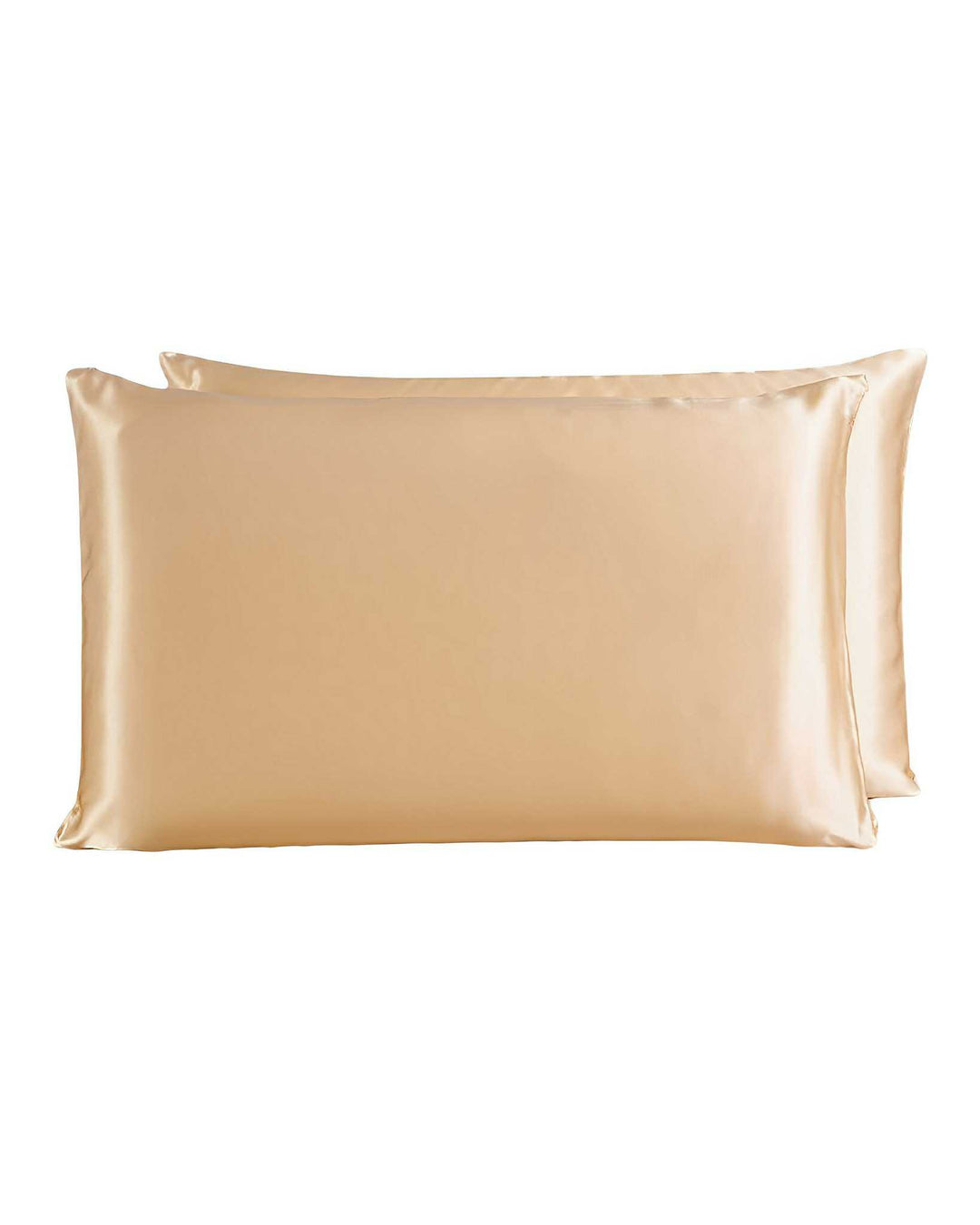 Two beige 19 Momme Silk Pillowcase Zippers, crafted from luxurious SusanSilk fabric, are neatly arranged side by side against a white background.