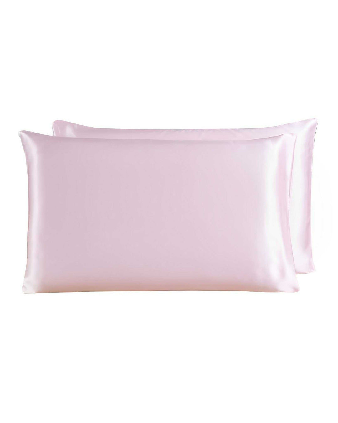 Two light pink SusanSilk 19 Momme Silk Pillowcase Zippers with a smooth and shiny texture.
