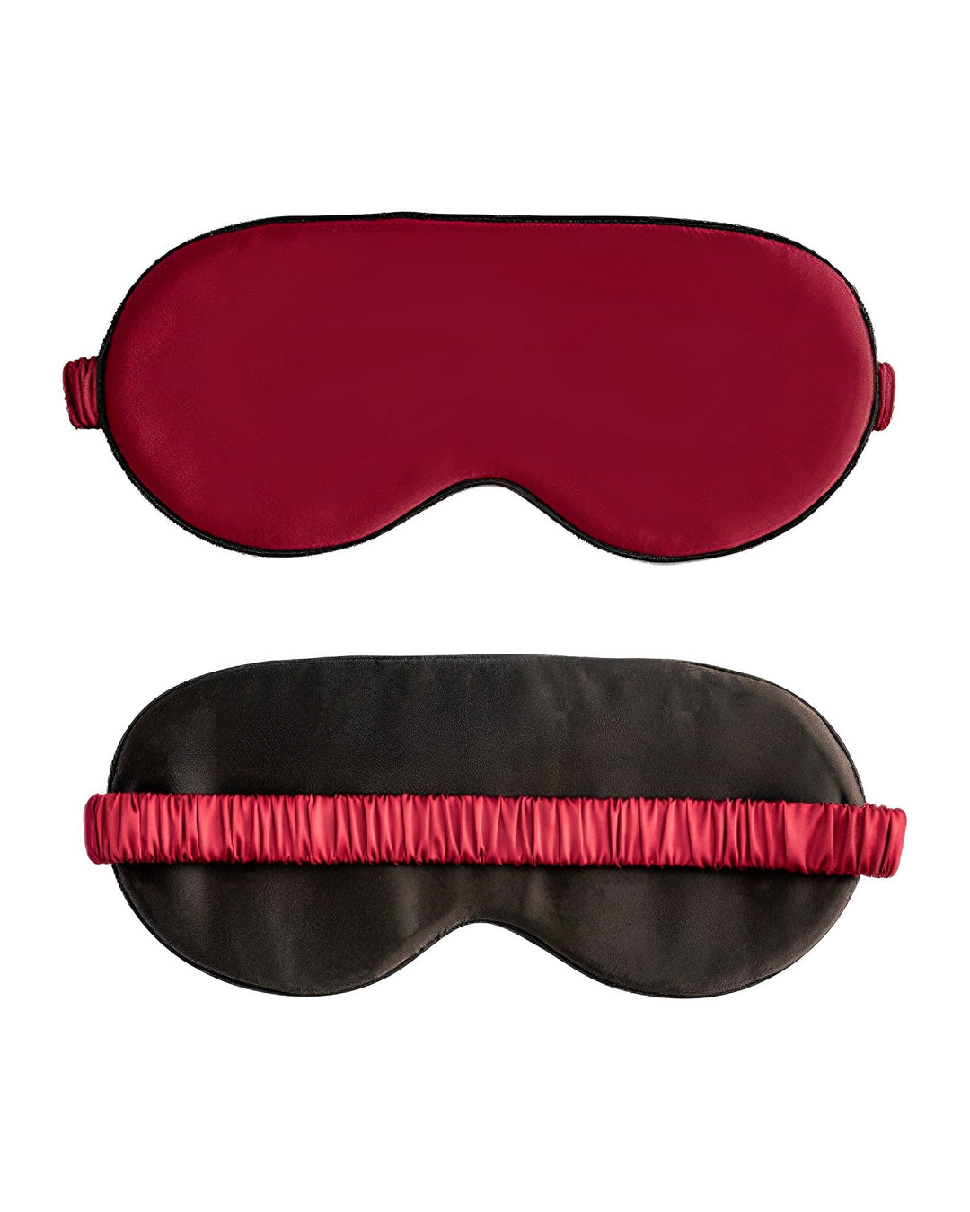 Discover the luxurious SusanSilk 19 Momme Silk U-Shaped Pillow Travel Set in a sophisticated maroon and black hue. This set includes a silk sleep mask with a satin finish and an elastic band for ultimate comfort. Front and back views are provided to showcase its elegant design.


