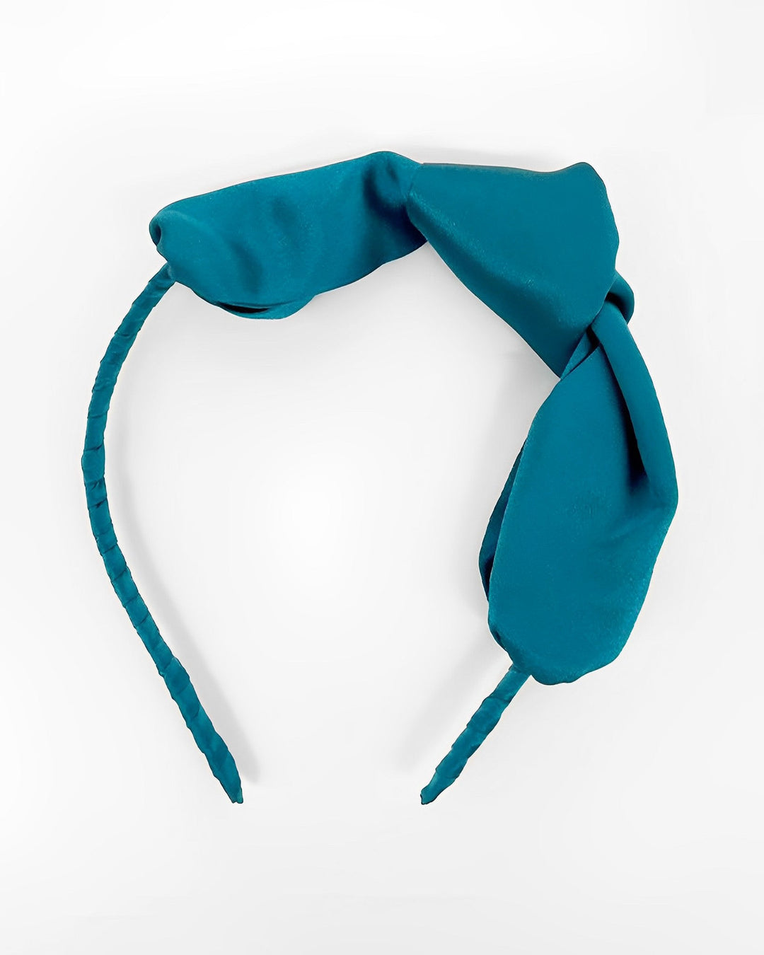 A teal Pure Color Bow Knot Silk Headband by SusanSilk, featuring a large, plush bow on the side.