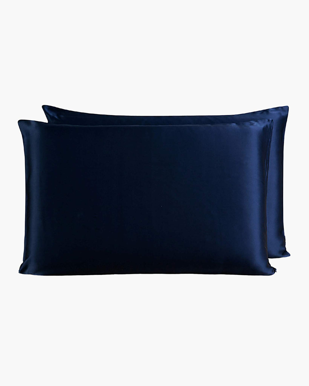 Two 22 Momme Beauty Silk Pillowcase Zipper in navy blue by SusanSilk are displayed against a white background.