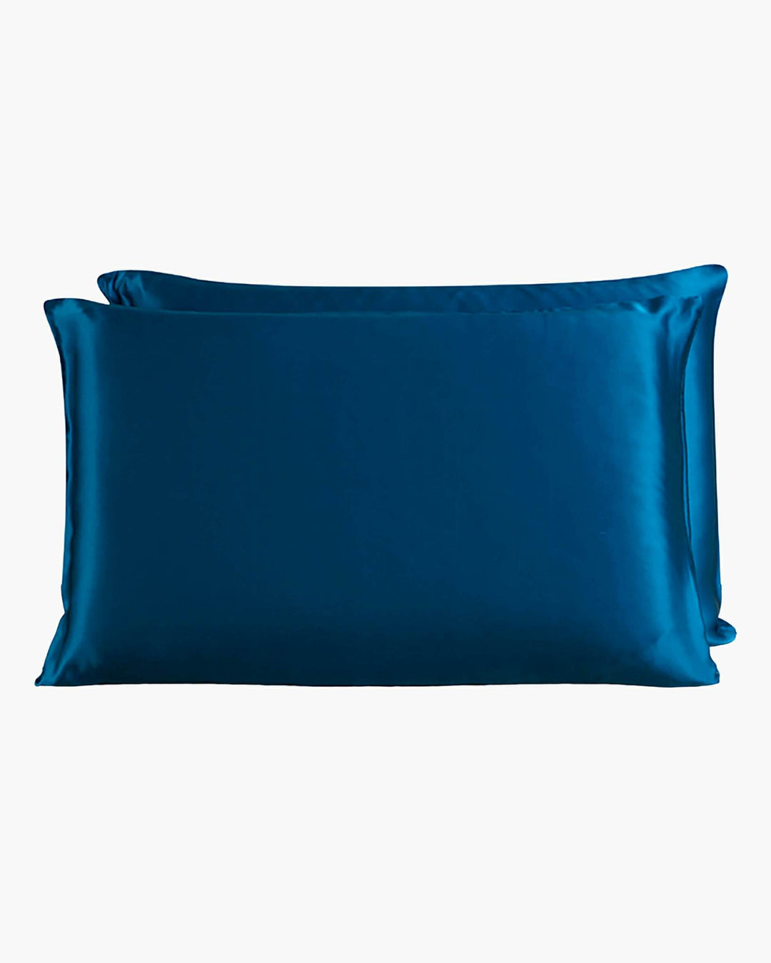 Two SusanSilk 22 Momme Beauty Silk Pillowcase Zippers in teal blue, showcasing their smooth and shiny texture, are displayed against a white background.