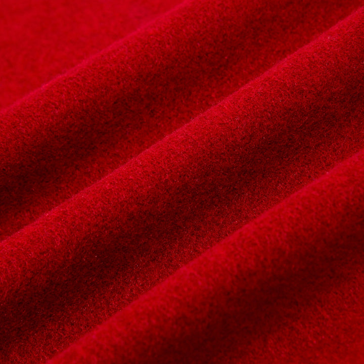 Close-up of the energetic garnet hue of the Geometric Pattern Long Silk Brushed Scarf by SusanSilk, featuring a soft, textured surface and evenly spaced folds.